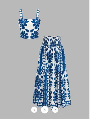 NWT Commense Floral Print Cami Top & Smocked Skirt Set Sz M